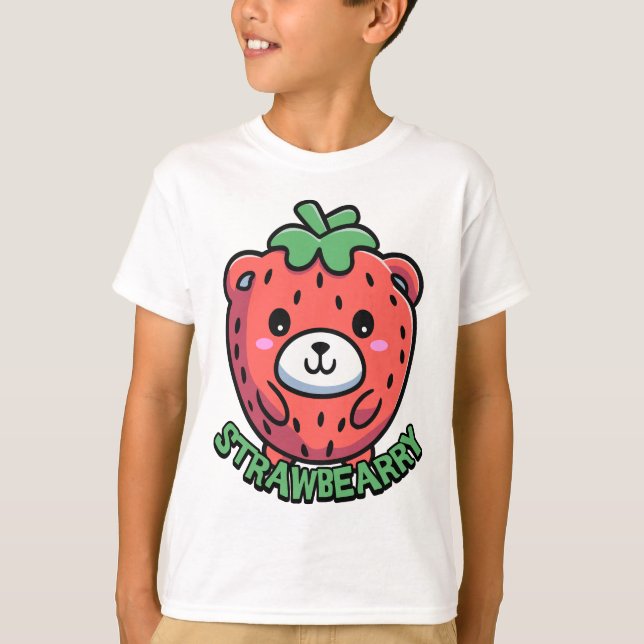 Strawbearry! Cute Strawberry Bear Pun-Tecknad T Shirt (Framsida)