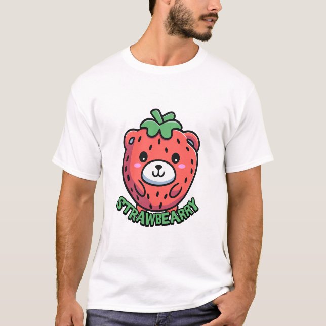 Strawbearry! Cute Strawberry Bear Pun-Tecknad T Shirt (Framsida)