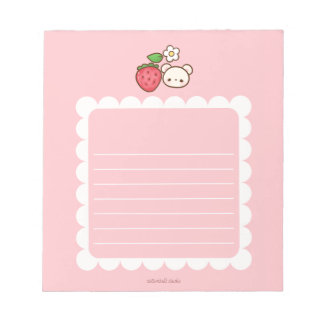 Strawbeary Pink Scallop Border Cute Bear Notepad Anteckningsblock