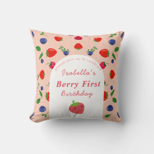 Strawber Berry Första Födelsedag Kudde