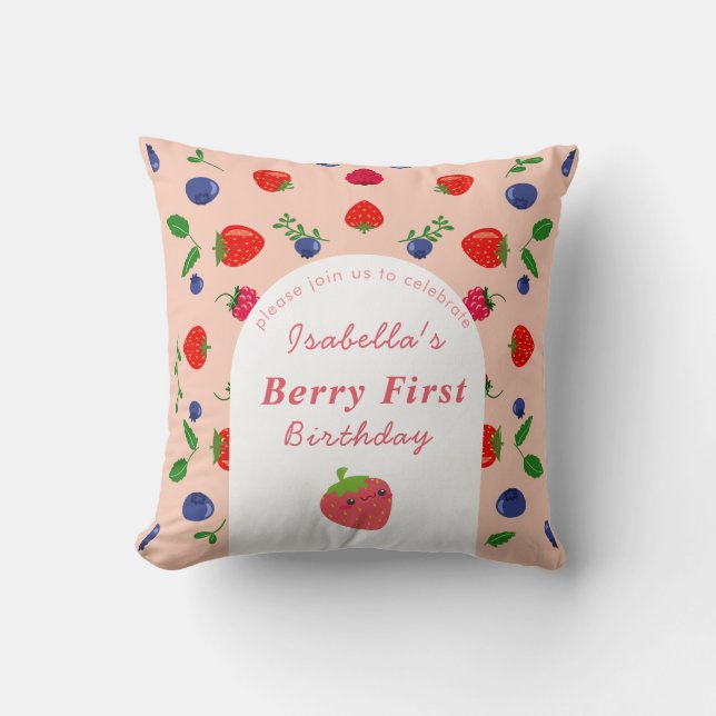 Strawber Berry Första Födelsedag  Kudde (Framsida)
