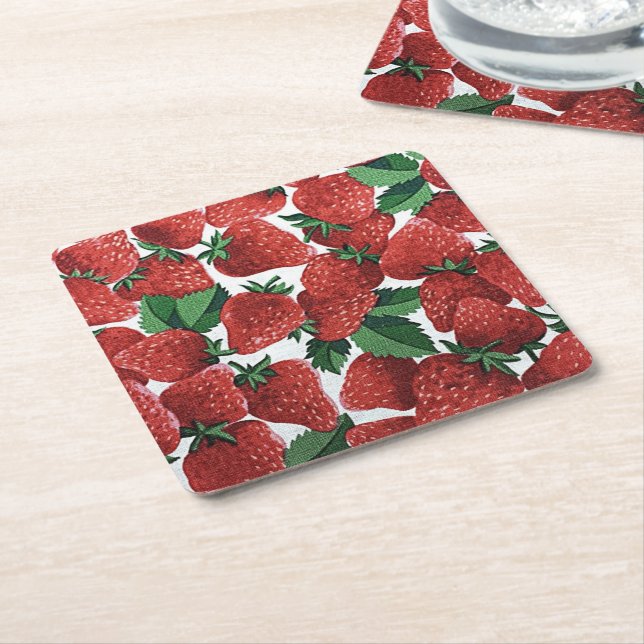 Strawberries and Cream Underlägg Papper Kvadrat (Vinklad)