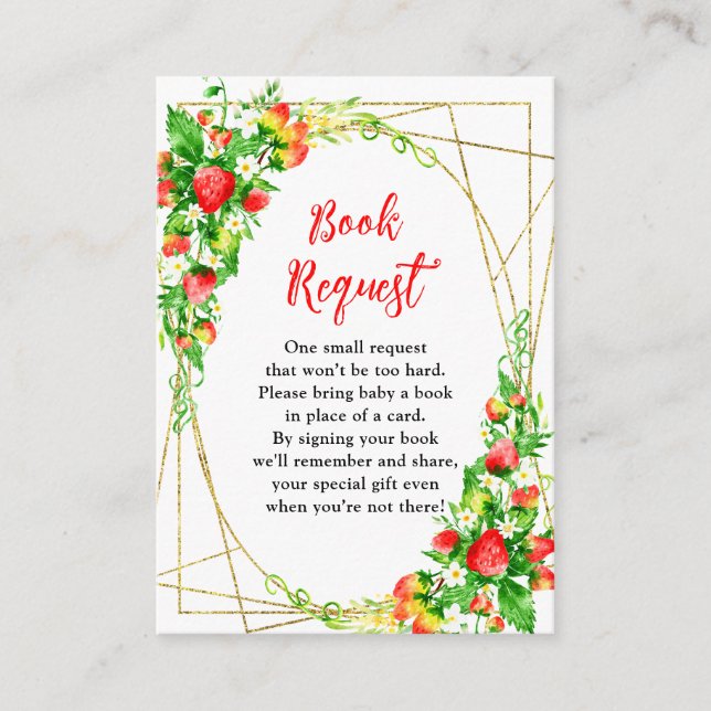 Strawberries and Daisies Baby Shower Book Request Tilläggskort (Framsida)