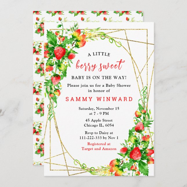 Strawberries and Daisies Baby Shower Inbjudningar (Fram/baksida)