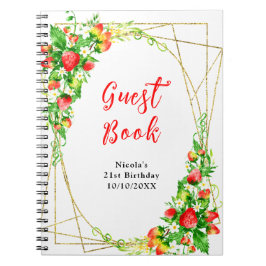 Strawberries and Daisies Birthday Guest Book Anteckningsbok