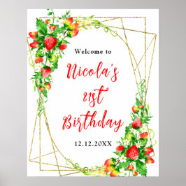 Strawberries and Daisies Birthday Welcome Poster