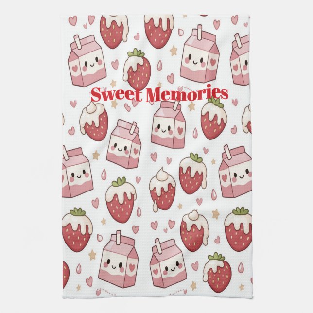 Strawberries and Milk Kitchen Towel Kökshandduk (Vertikal)