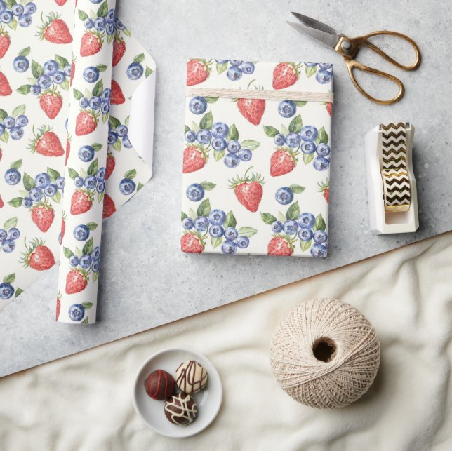 Strawberries Blueberries Fruit Presentpapper (Hantverk)