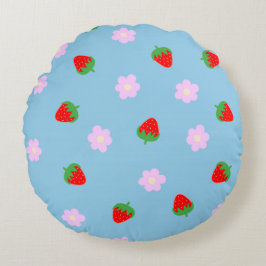 Strawberries & Flowers Rund Kudde