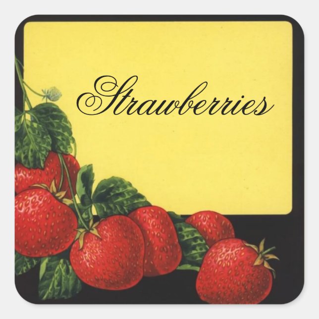 STRAWBERRIES Fruit Preserve,Canning Fyrkantigt Klistermärke (Framsida)