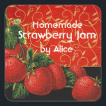 STRAWBERRIES jordgubbskonserver ,Sylt,Canning Fyrkantigt Klistermärke<br><div class="desc">Färga jordgubbar,  vintage för rödfruktskonserver,  sylt och burk.</div>