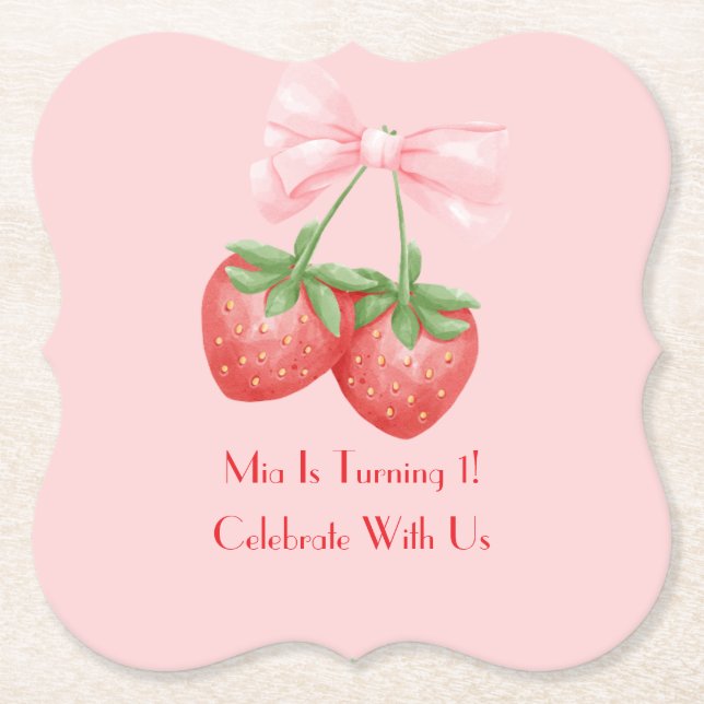 STRAWBERRIES PINK BOW BIRTHDAY  UNDERLÄGG PAPPER (Framsida)