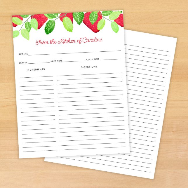 Strawberries Red Berry Recipe Card Binder Insert (Skapare uppladdad)