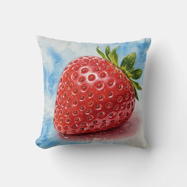 Strawberries Red Blue Green Summer Flower Pillow Kudde (Framsida)