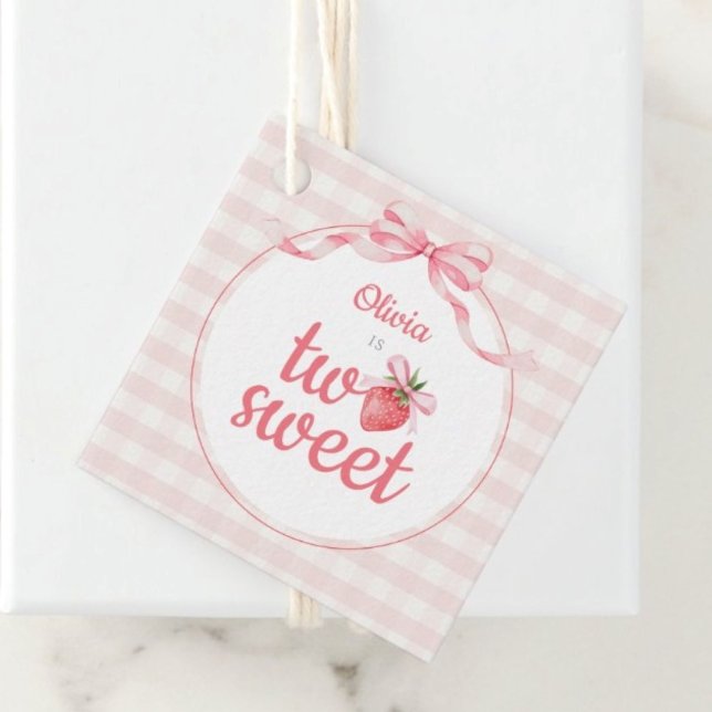 Strawberries Two Sweet 2nd Birthday Gåvor Etiketter (Strawberries Two Sweet 2nd Birthday Favor Tags)