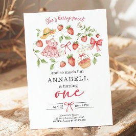 Strawberry 1st Birthday Invite First Berry Sweet Inbjudningar