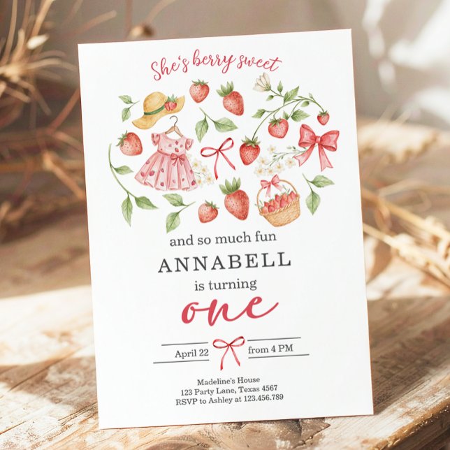 Strawberry 1st Birthday Invite First Berry Sweet Inbjudningar (Skapare uppladdad)