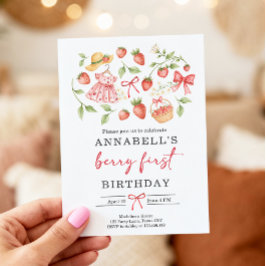 Strawberry 1st Birthday Invite First Berry Sweet Inbjudningar