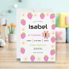 Strawberry 1st Birthday Invite First Berry Sweet Inbjudningar
