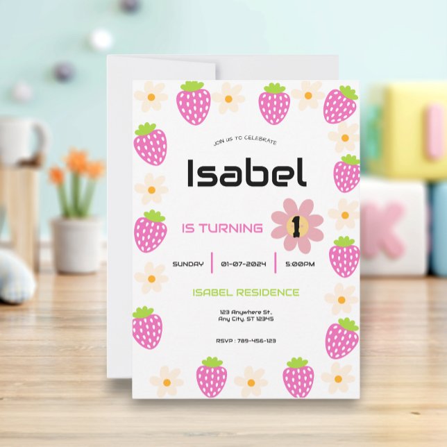 Strawberry 1st Birthday Invite First Berry Sweet Inbjudningar (Skapare uppladdad)