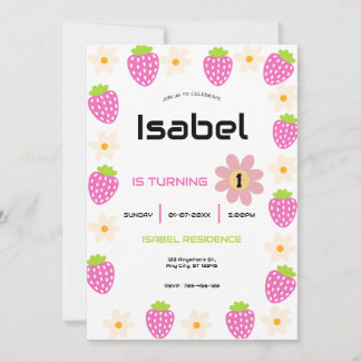 Strawberry 1st Birthday Invite First Berry Sweet Inbjudningar