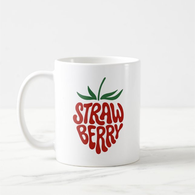 Strawberry - Aesthetic Retro Fruit Graphic Design Kaffemugg (Vänster)