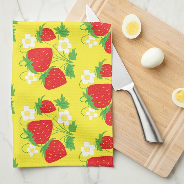 Strawberry and Flower Yellow Pattern Kökshandduk (Vikt i Fjärdedel)