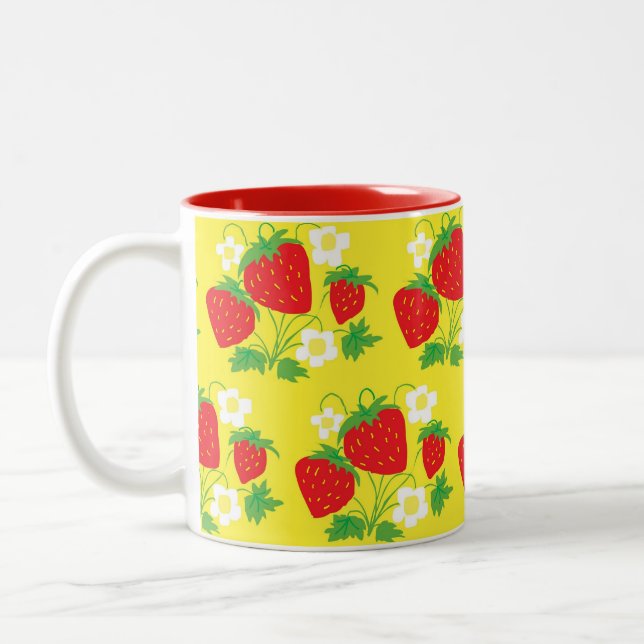 Strawberry and Flower Yellow Pattern Två-Tonad Mugg (Vänster)