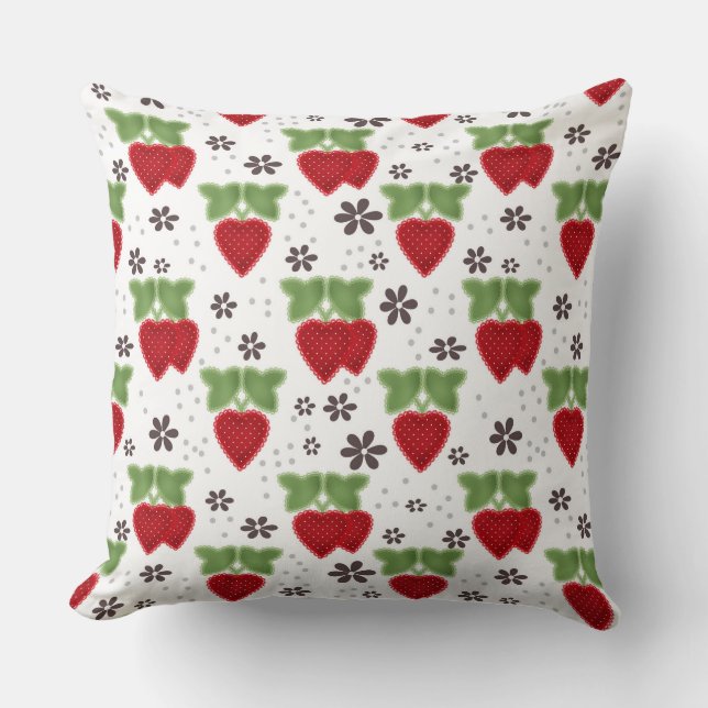 Strawberry applique on a white background retro  kudde (Framsida)