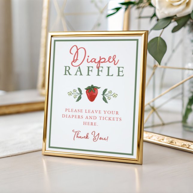 Strawberry Baby Shower Diaper Raffle Sign Poster (Skapare uppladdad)