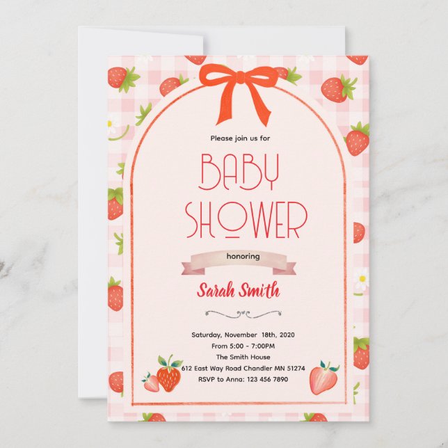 Strawberry baby shower invitation  inbjudningar (Framsida)