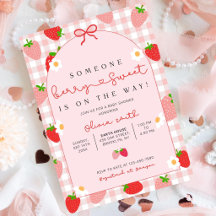 Strawberry Baby Shower Invitation Template, Editab