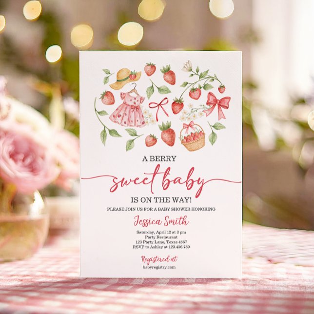 Strawberry Baby Shower Invite Berry Sweet Baby Inbjudningar (Skapare uppladdad)