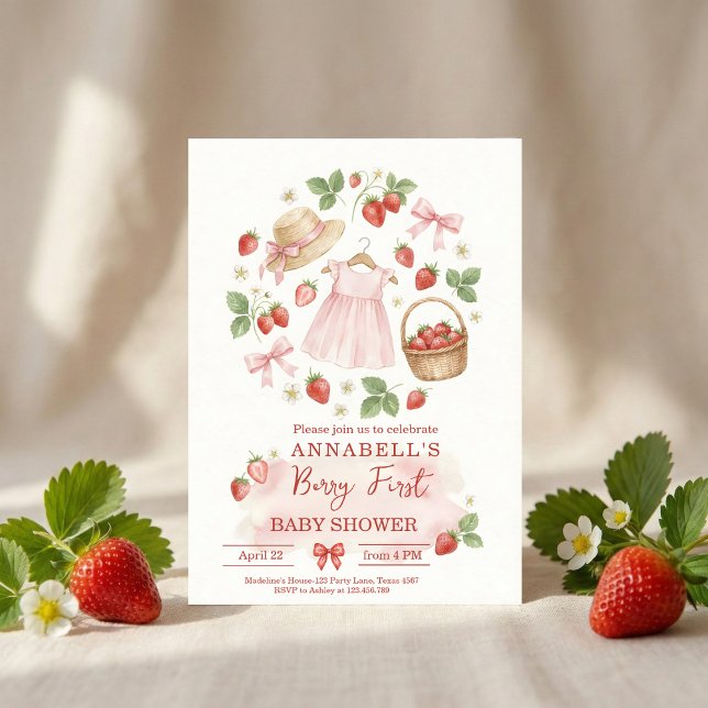 Strawberry baby shower Invite First Berry Sweet Inbjudningar (Skapare uppladdad)
