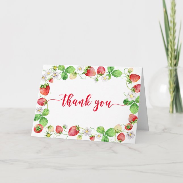 Strawberry Baby Shower Thank You Card Tack Kort (Framsida)