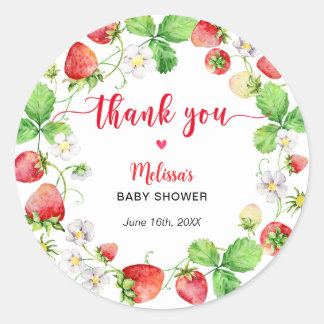 Strawberry Baby Shower Thank You Runt Klistermärke