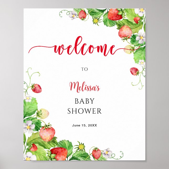 Strawberry Baby Shower Welcome  Poster (Framsidan)
