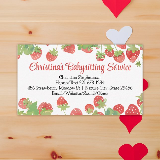 Strawberry Babywatch Daycare Childrens Preschool Visitkort (strawberry babysitting daycare farm business card)