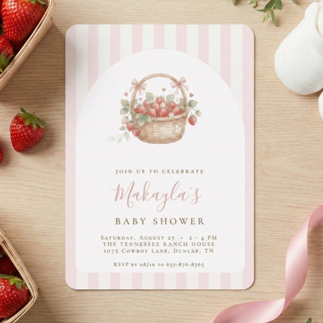 Strawberry Basket Coquette Pink Arch Baby shower Inbjudningar (Skapare uppladdad)
