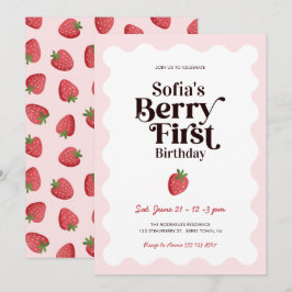 Strawberry Berry First Birthday Inbjudningar