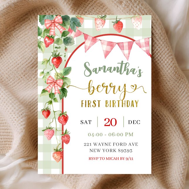 Strawberry Berry First Birthday Invitation Inbjudningar (Skapare uppladdad)