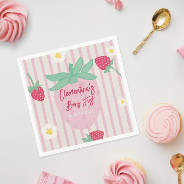 Strawberry Berry First Birthday Paper Napkins Pappersservett (Skapare uppladdad)
