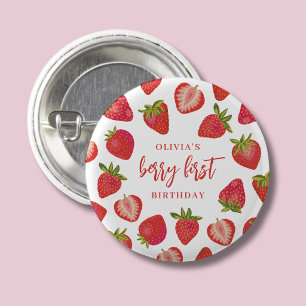 Strawberry Berry Första Flicka Personlig Födelseda Knapp