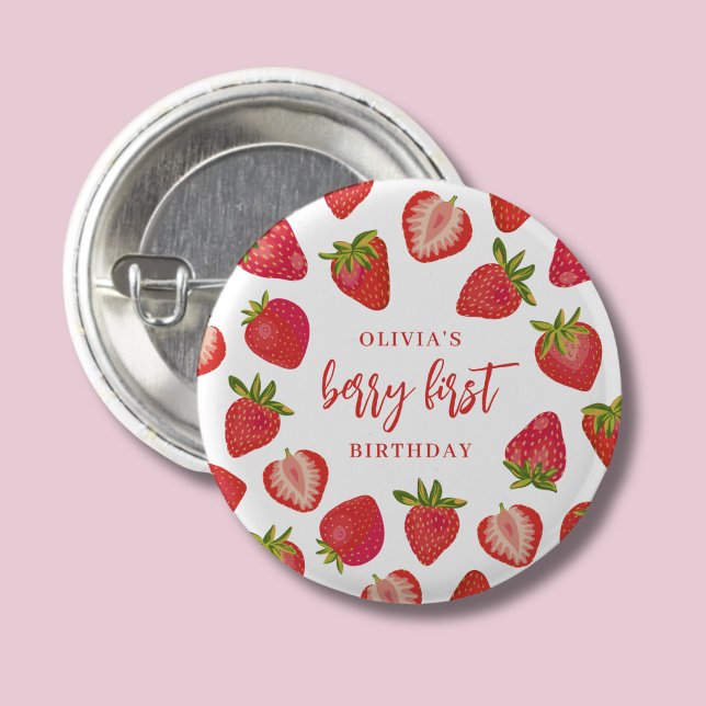 Strawberry Berry Första Flicka Personlig Födelseda Knapp (Strawberry girls berry first birthday button)