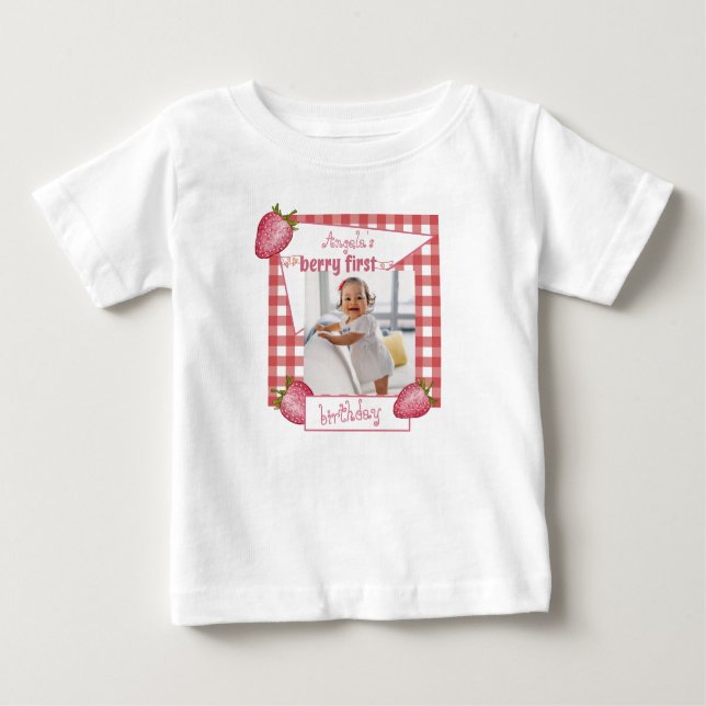 Strawberry Berry Första Födelsedag T Shirt (Framsida)