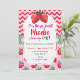 Strawberry Berry Sweet First Birthday Invitation Inbjudningar