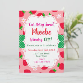 Strawberry Berry Sweet First Birthday Invitation Inbjudningar