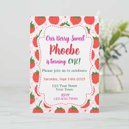 Strawberry Berry Sweet First Birthday Invitation Inbjudningar