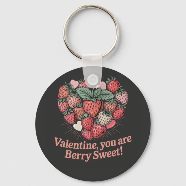 Strawberry Berry Sweet Kids Valentines Day Nyckelring (Framsida)