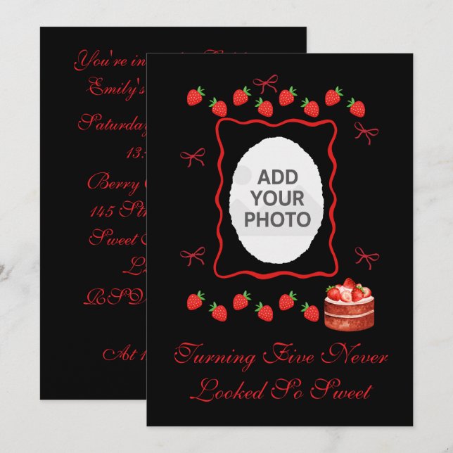 Strawberry Birthday Invitation Inbjudningar (Fram/baksida)